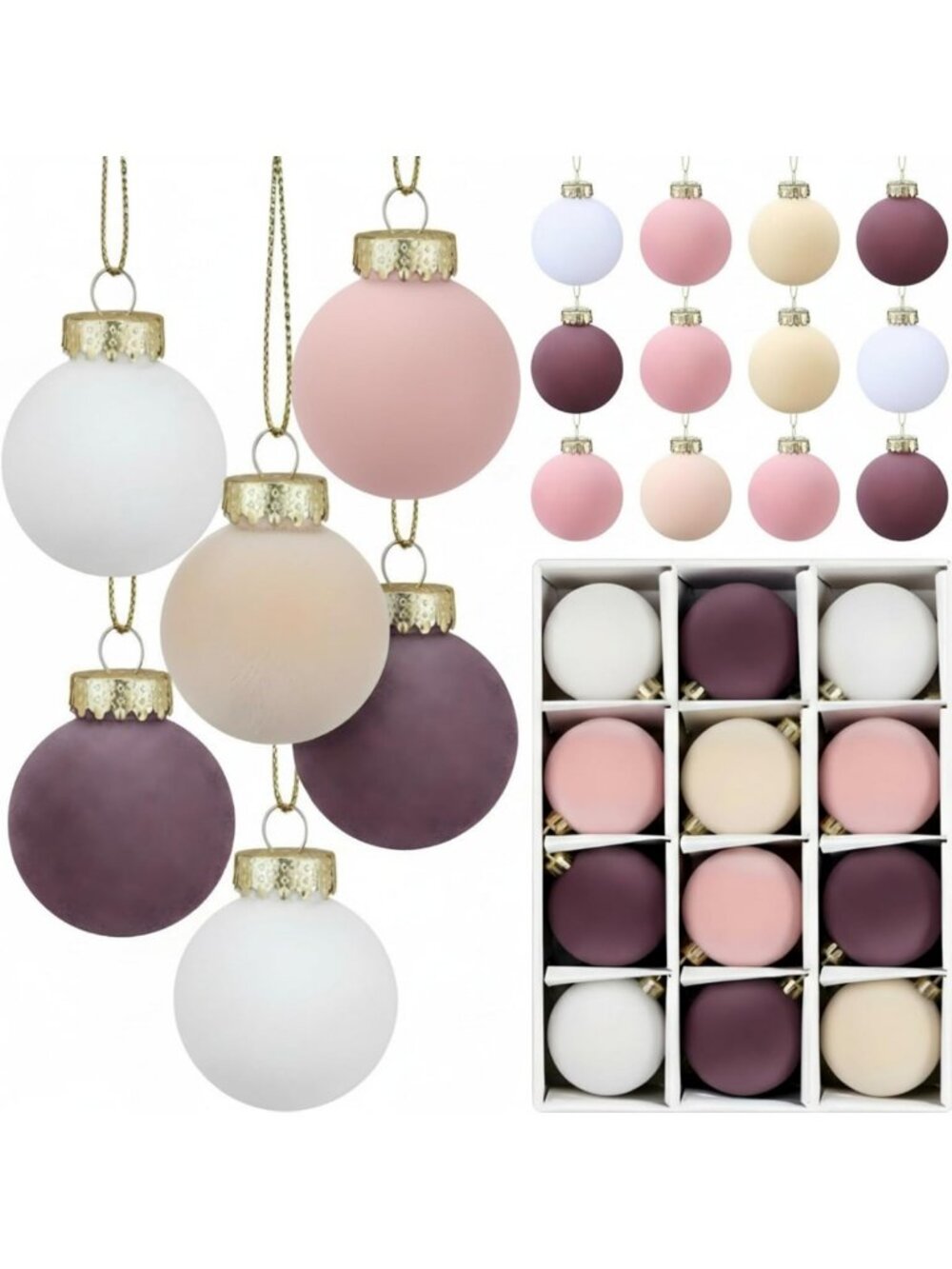 30 Pcs Velvet Christmas Ornaments - Flocked Blue & Pink 3.15" Holiday Decor